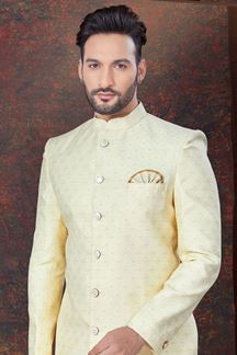 Picture of Spectacular Gold Designer Indo-Western Sherwani for Reception, Wedding and Engagement