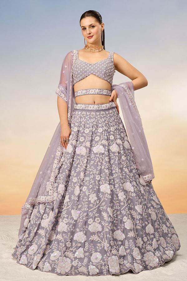 Picture of Striking Mauve Designer Indo-Western Lehenga Choli for Engagement and Reception