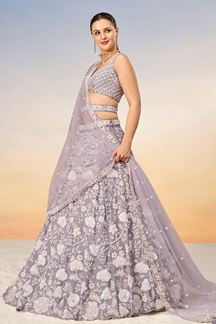 Picture of Striking Mauve Designer Indo-Western Lehenga Choli for Engagement and Reception