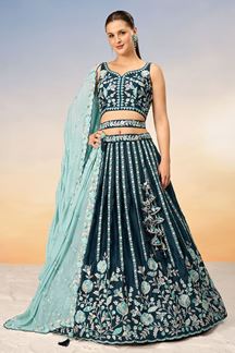 Picture of Fascinating Teal Designer Indo-Western Lehenga Choli for Engagement, Reception and Party