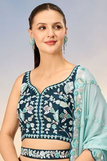 Picture of Fascinating Teal Designer Indo-Western Lehenga Choli for Engagement, Reception and Party