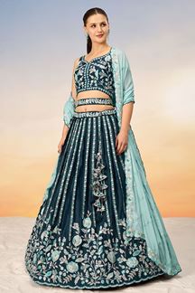 Picture of Fascinating Teal Designer Indo-Western Lehenga Choli for Engagement, Reception and Party