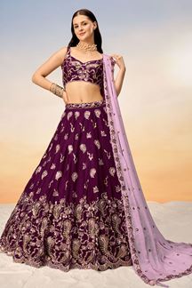 Picture of Breathtaking Burgundy Designer Indo-Western Lehenga Choli for Engagement, Reception and Party