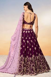 Picture of Breathtaking Burgundy Designer Indo-Western Lehenga Choli for Engagement, Reception and Party