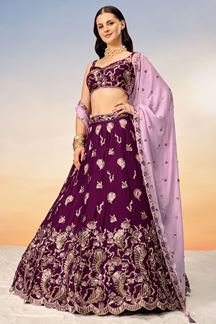 Picture of Breathtaking Burgundy Designer Indo-Western Lehenga Choli for Engagement, Reception and Party