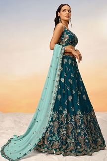Picture of Flawless Teal Designer Indo-Western Lehenga Choli for Engagement, Reception and Party