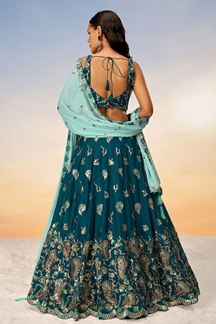 Picture of Flawless Teal Designer Indo-Western Lehenga Choli for Engagement, Reception and Party