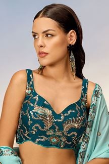 Picture of Flawless Teal Designer Indo-Western Lehenga Choli for Engagement, Reception and Party