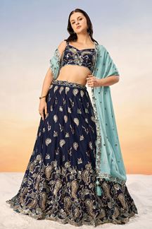 Picture of Captivating Navy Blue Designer Indo-Western Lehenga Choli for Engagement, Reception and Party