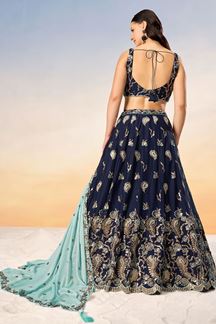 Picture of Captivating Navy Blue Designer Indo-Western Lehenga Choli for Engagement, Reception and Party