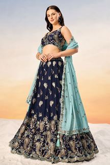 Picture of Captivating Navy Blue Designer Indo-Western Lehenga Choli for Engagement, Reception and Party