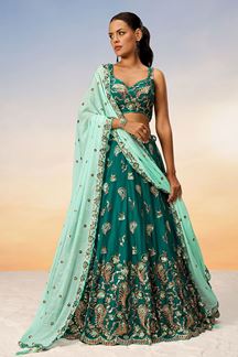 Picture of Charismatic Green Designer Indo-Western Lehenga Choli for Mehendi and Party