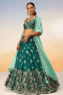 Picture of Charismatic Green Designer Indo-Western Lehenga Choli for Mehendi and Party