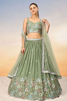 Picture of Divine Lime Green Designer Indo-Western Lehenga Choli for Reception and Engagement