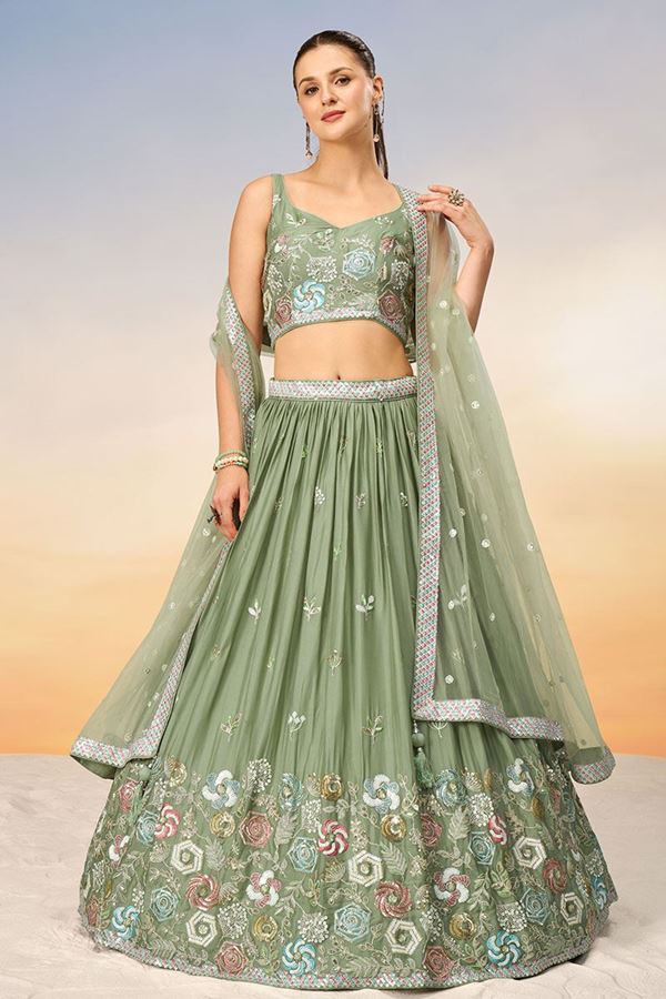 Picture of Divine Lime Green Designer Indo-Western Lehenga Choli for Reception and Engagement