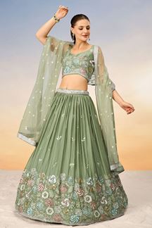 Picture of Divine Lime Green Designer Indo-Western Lehenga Choli for Reception and Engagement