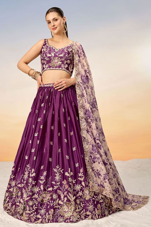 Picture of Gorgeous Burgundy Designer Indo-Western Lehenga Choli for Reception and Engagement