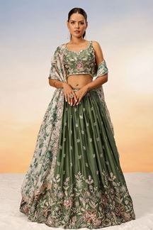 Picture of Glorious Olive Designer Indo-Western Lehenga Choli for Reception and Engagement