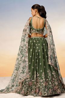 Picture of Glorious Olive Designer Indo-Western Lehenga Choli for Reception and Engagement