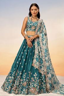 Picture of Astounding Teal Designer Indo-Western Lehenga Choli for Reception and Engagement