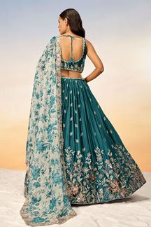 Picture of Astounding Teal Designer Indo-Western Lehenga Choli for Reception and Engagement