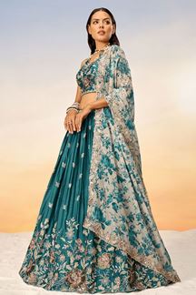 Picture of Astounding Teal Designer Indo-Western Lehenga Choli for Reception and Engagement