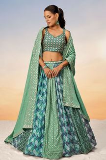 Picture of Impressive Lime Green and Green Designer Indo-Western Lehenga Choli for Festival, Reception and Engagement