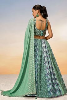 Picture of Impressive Lime Green and Green Designer Indo-Western Lehenga Choli for Festival, Reception and Engagement