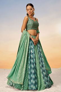 Picture of Impressive Lime Green and Green Designer Indo-Western Lehenga Choli for Festival, Reception and Engagement