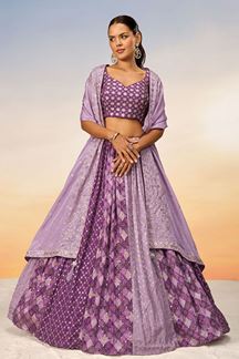Picture of Heavenly Lavender and Violet Designer Indo-Western Lehenga Choli for Festival, Reception and Engagement