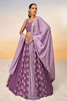 Picture of Heavenly Lavender and Violet Designer Indo-Western Lehenga Choli for Festival, Reception and Engagement