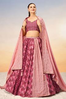 Picture of Glamorous Pink and Peach Designer Indo-Western Lehenga Choli for Festival, Reception and Engagement