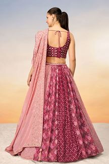 Picture of Glamorous Pink and Peach Designer Indo-Western Lehenga Choli for Festival, Reception and Engagement