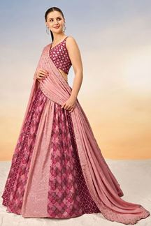 Picture of Glamorous Pink and Peach Designer Indo-Western Lehenga Choli for Festival, Reception and Engagement