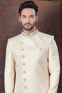 Picture of Splendid Cream Designer Indo-Western Sherwani for Reception, Wedding and Engagement