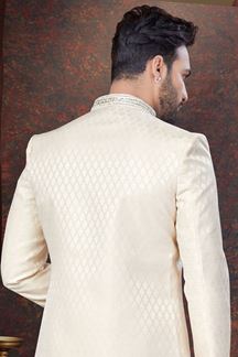 Picture of Splendid Cream Designer Indo-Western Sherwani for Reception, Wedding and Engagement