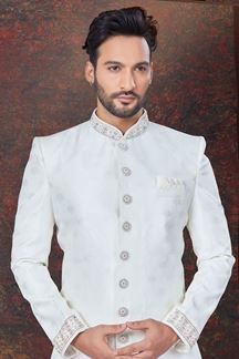 Picture of Royal Off-white Designer Indo-Western Sherwani for Reception, and Engagement