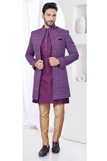 Picture of Vibrant Winish Purple Designer Indo-Western Men’s Wear for Reception, Engagement, and Party