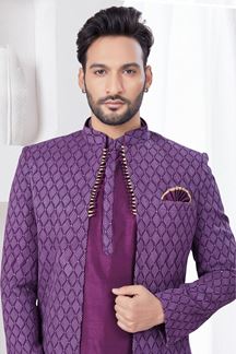 Picture of Vibrant Winish Purple Designer Indo-Western Men’s Wear for Reception, Engagement, and Party