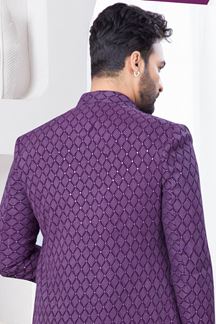 Picture of Vibrant Winish Purple Designer Indo-Western Men’s Wear for Reception, Engagement, and Party