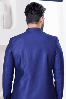 Picture of Amazing Navy Blue Designer Indo-Western Sherwani for Reception, Wedding, and Engagement