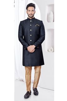 Picture of Awesome Black Designer Indo-Western Sherwani for Party