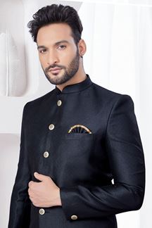 Picture of Awesome Black Designer Indo-Western Sherwani for Party