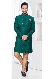 Picture of Impressive Green Designer Indo-Western Sherwani for Mehendi and Party