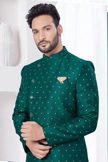 Picture of Impressive Green Designer Indo-Western Sherwani for Mehendi and Party