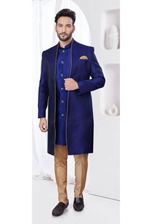 Picture of Delightful Navy Blue Designer Indo-Western Men’s Wear for Reception, Engagement, and Party