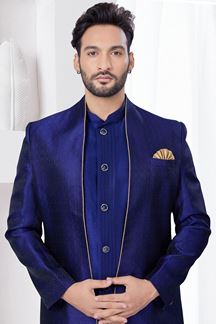 Picture of Delightful Navy Blue Designer Indo-Western Men’s Wear for Reception, Engagement, and Party