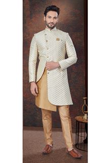 Picture of Artistic Cream with Chikoo Designer Indo-Western Sherwani for Reception and Party