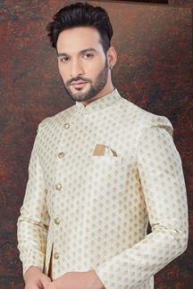 Picture of Artistic Cream with Chikoo Designer Indo-Western Sherwani for Reception and Party