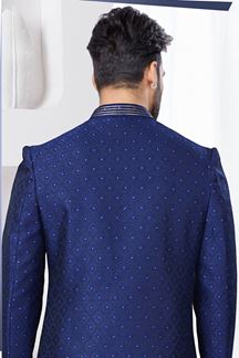 Picture of Enticing Navy Blue Designer Indo-Western Sherwani for Reception, Wedding, and Party